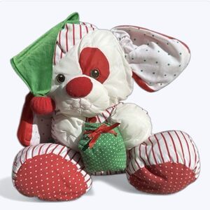 Fisher Price Puffalump Christmas Puppy Dog Present Stuffed Animal Nylon Vtg '91